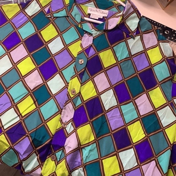 Diane von furstenberg stain glass silk plus 3X button front long sleeve shirt - Picture 8 of 8